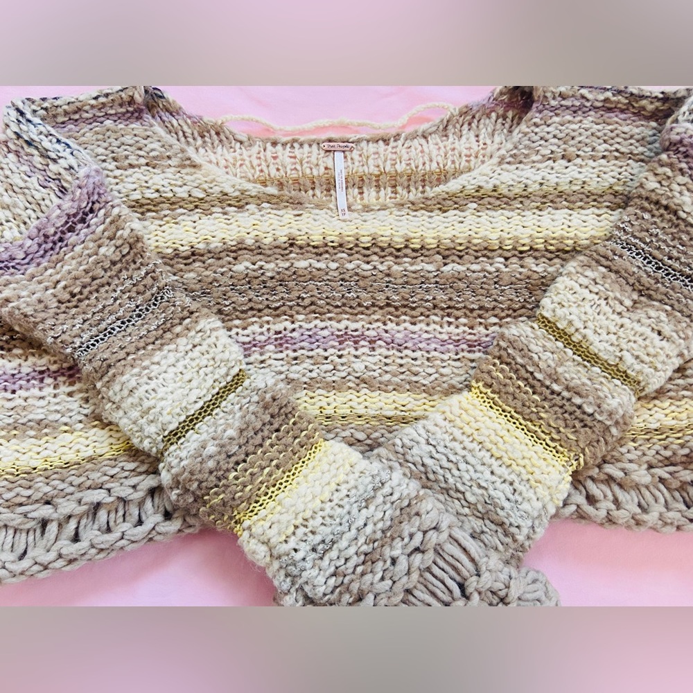 Free People Chunky Knit Crop Sweater Sz XS